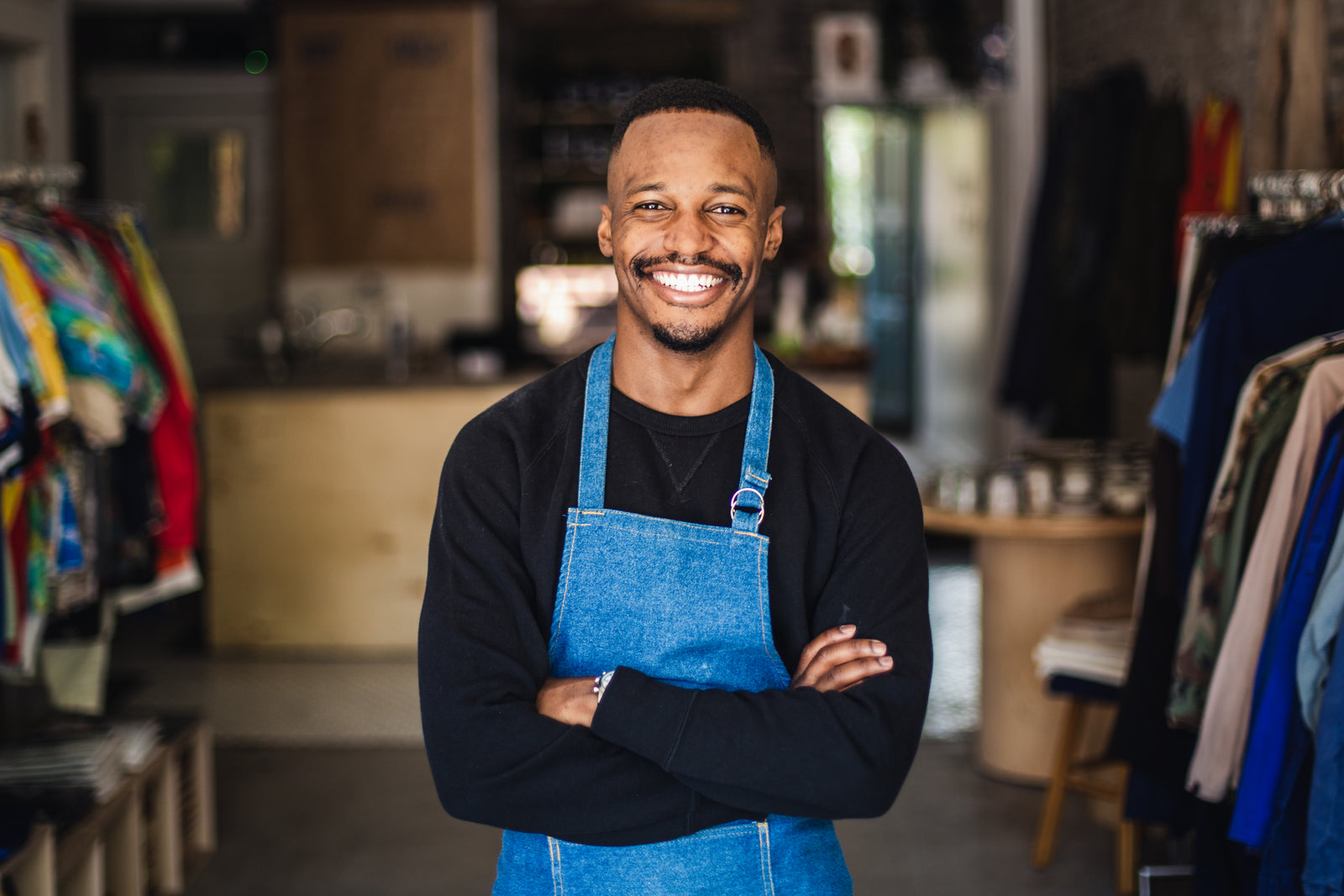 A store owner standing in his store