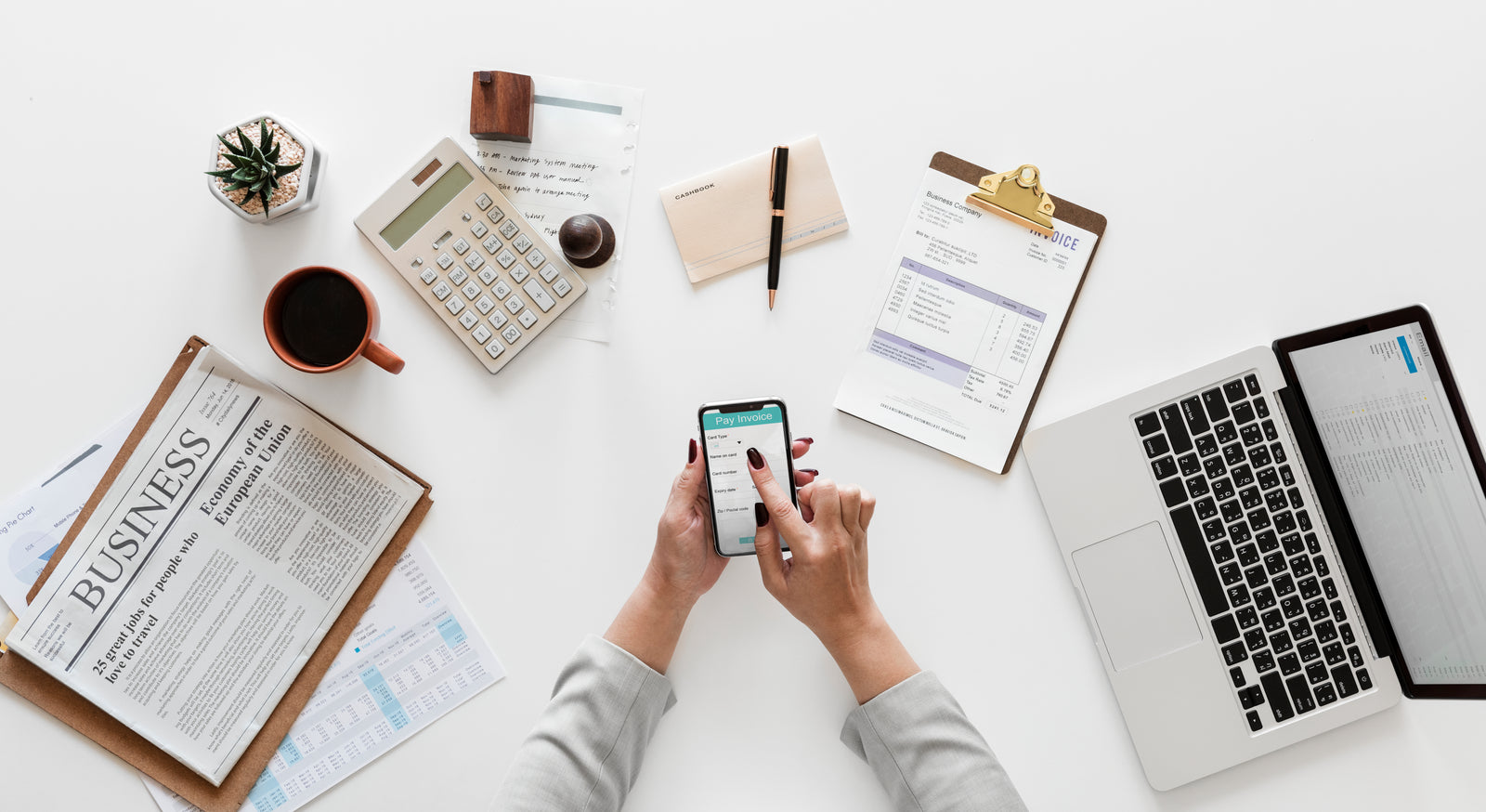 An owner reviewing her business finances